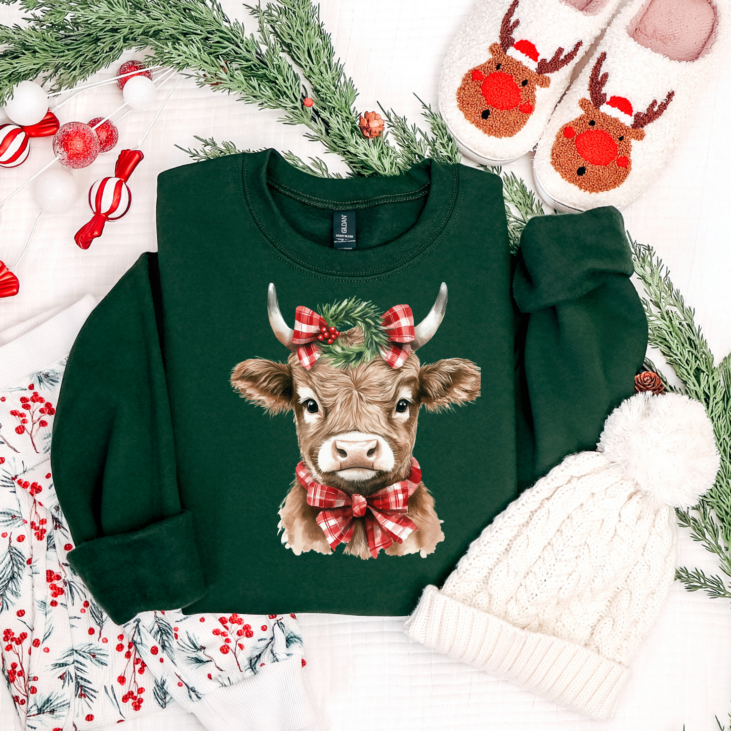 Highland Cow Christmas Graphic Tee and Sweatshirt