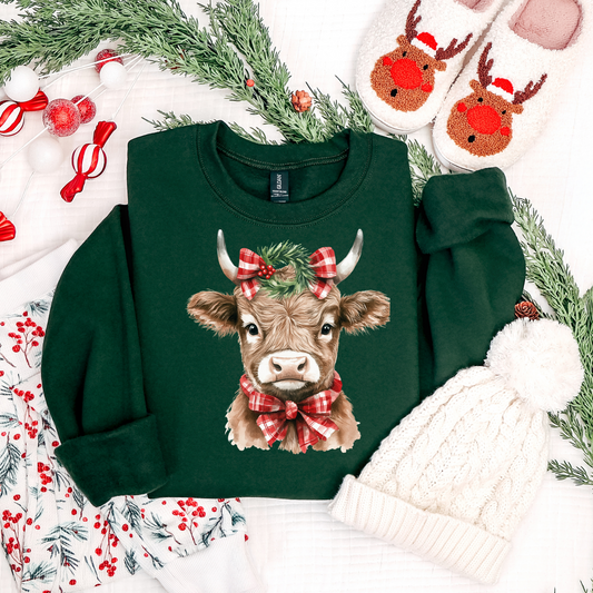 Highland Cow Christmas Graphic Tee and Sweatshirt